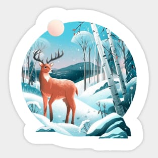 deer and scenery Sticker